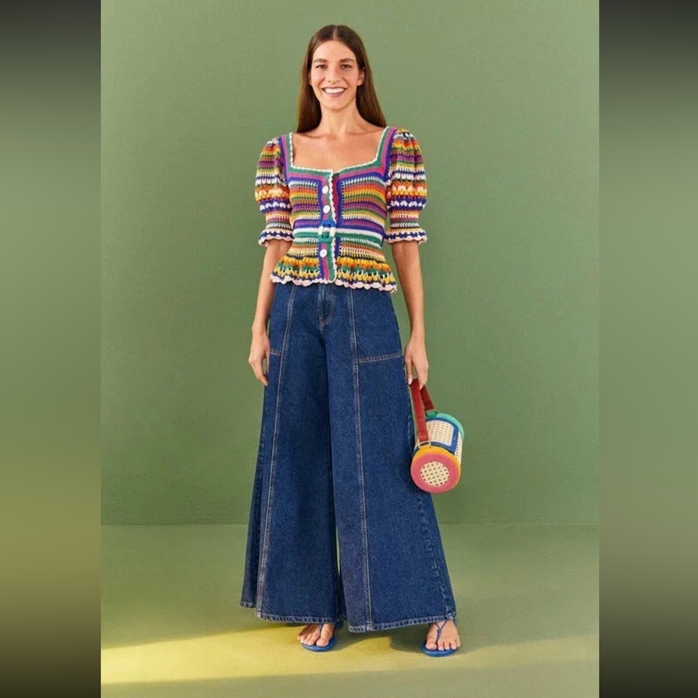 FARM Rio Multi Stitches Crochet Striped Blouse XL NWT